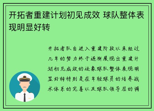 开拓者重建计划初见成效 球队整体表现明显好转